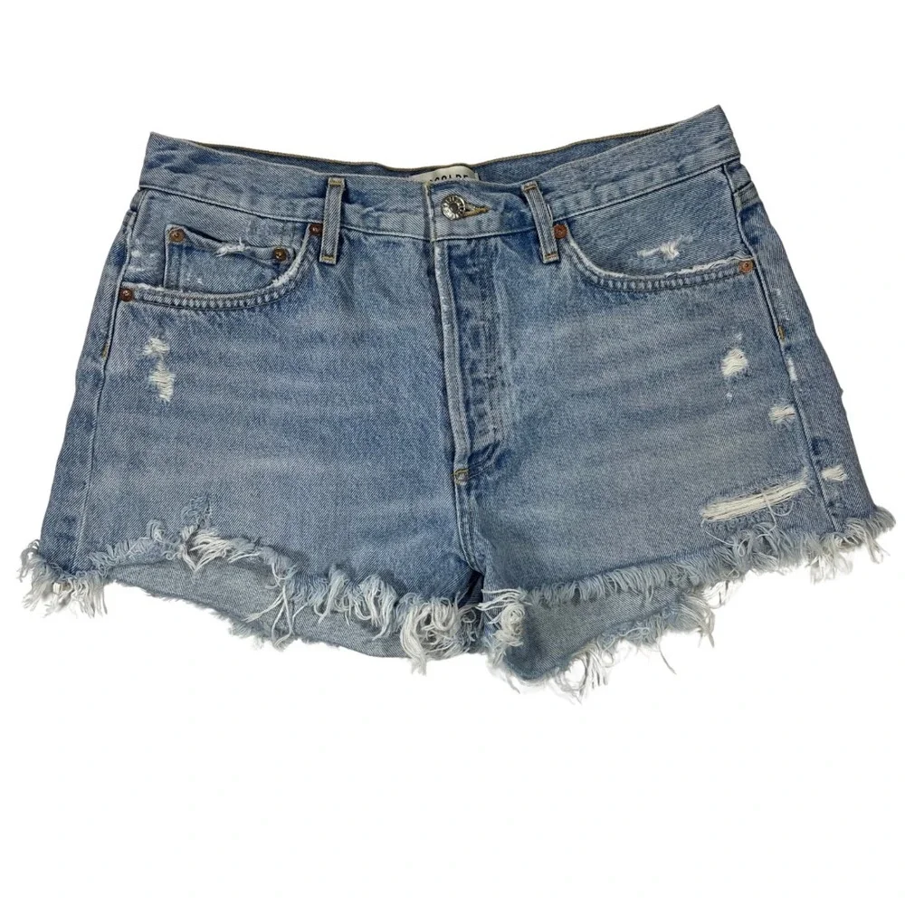 AGOLDE Parker Distressed Light Wash Denim Cutoff Shorts Womens 29 High Rise W31